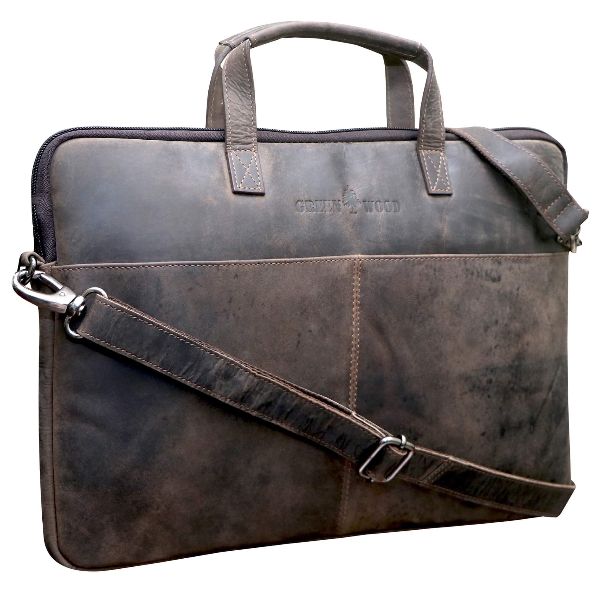 Fred Laptoptasche 13 Zoll Leder mit abnehmbarem Schultergurt Macbook Air Hülle