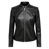 Ingrid Lederjacke Damen Schwarz aus Lammsleder, Stehkragen & Regular Fit